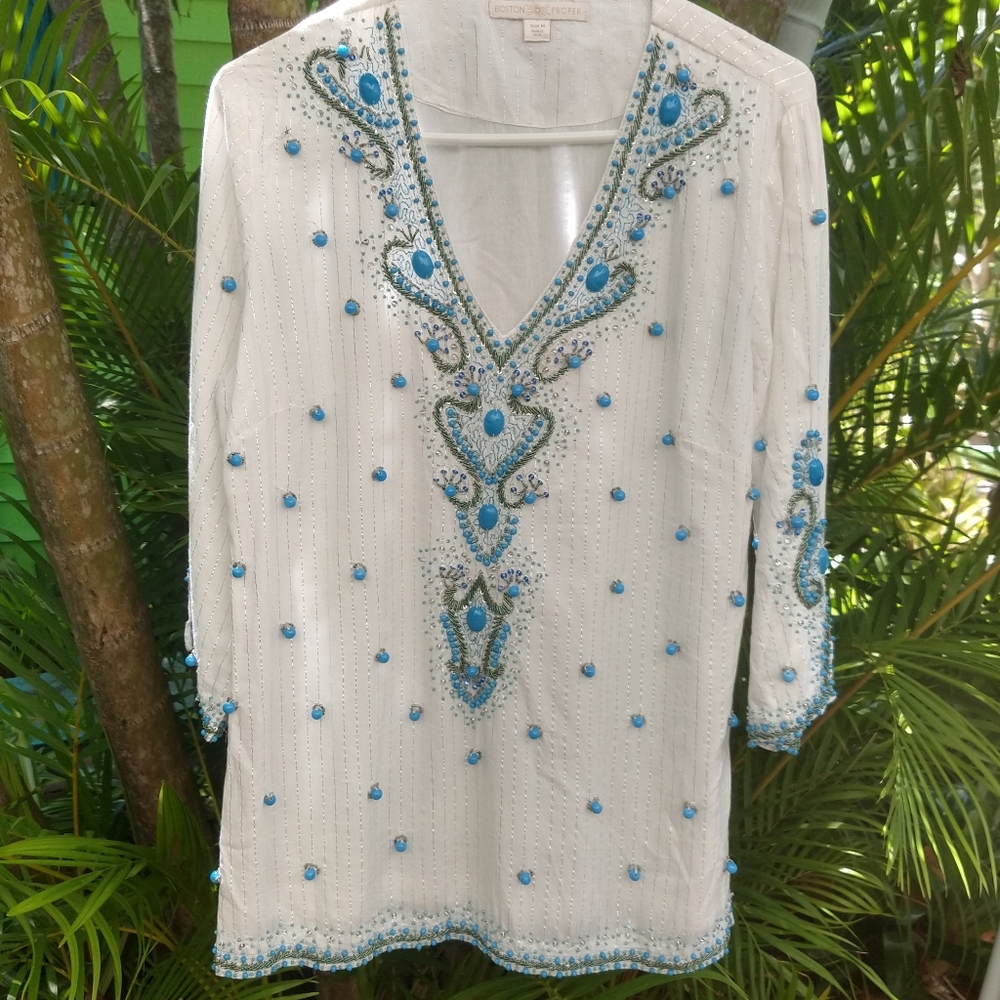 🐳Boston Proper Tunic  Beaded Beach Cover 🐳